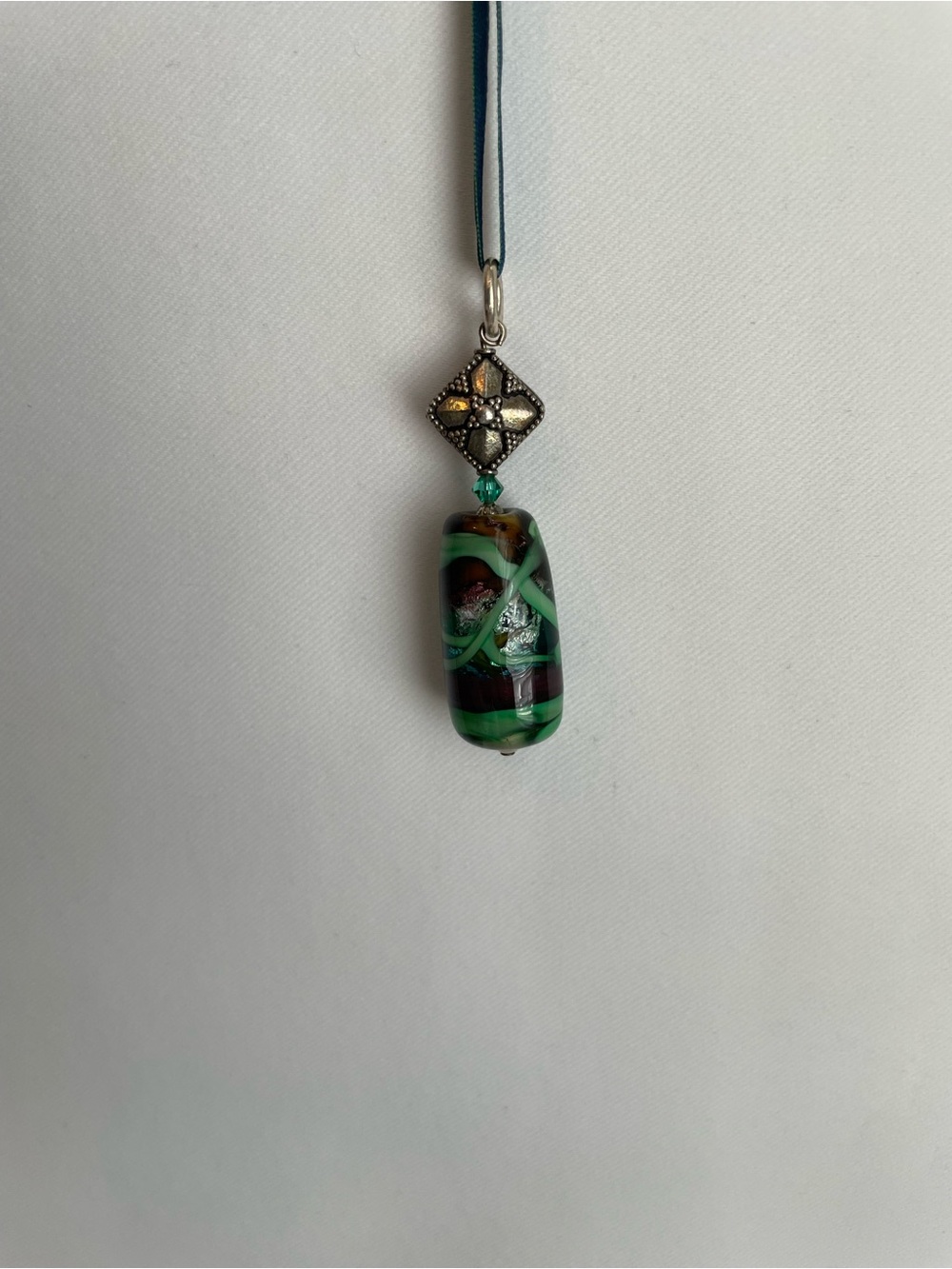 unique Murano style barrel cylinder pendant  lampwork Whimsigoth fairycore color